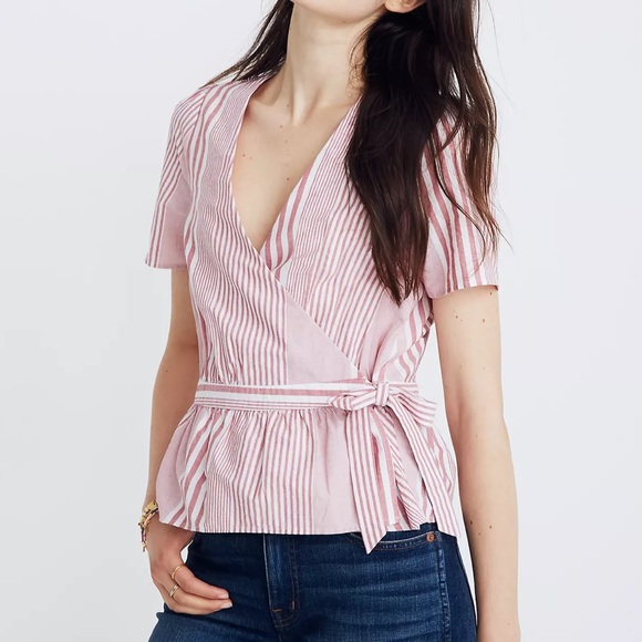 Madewell Tops - Madewell Striped Wrap Blouse Sz S EUC